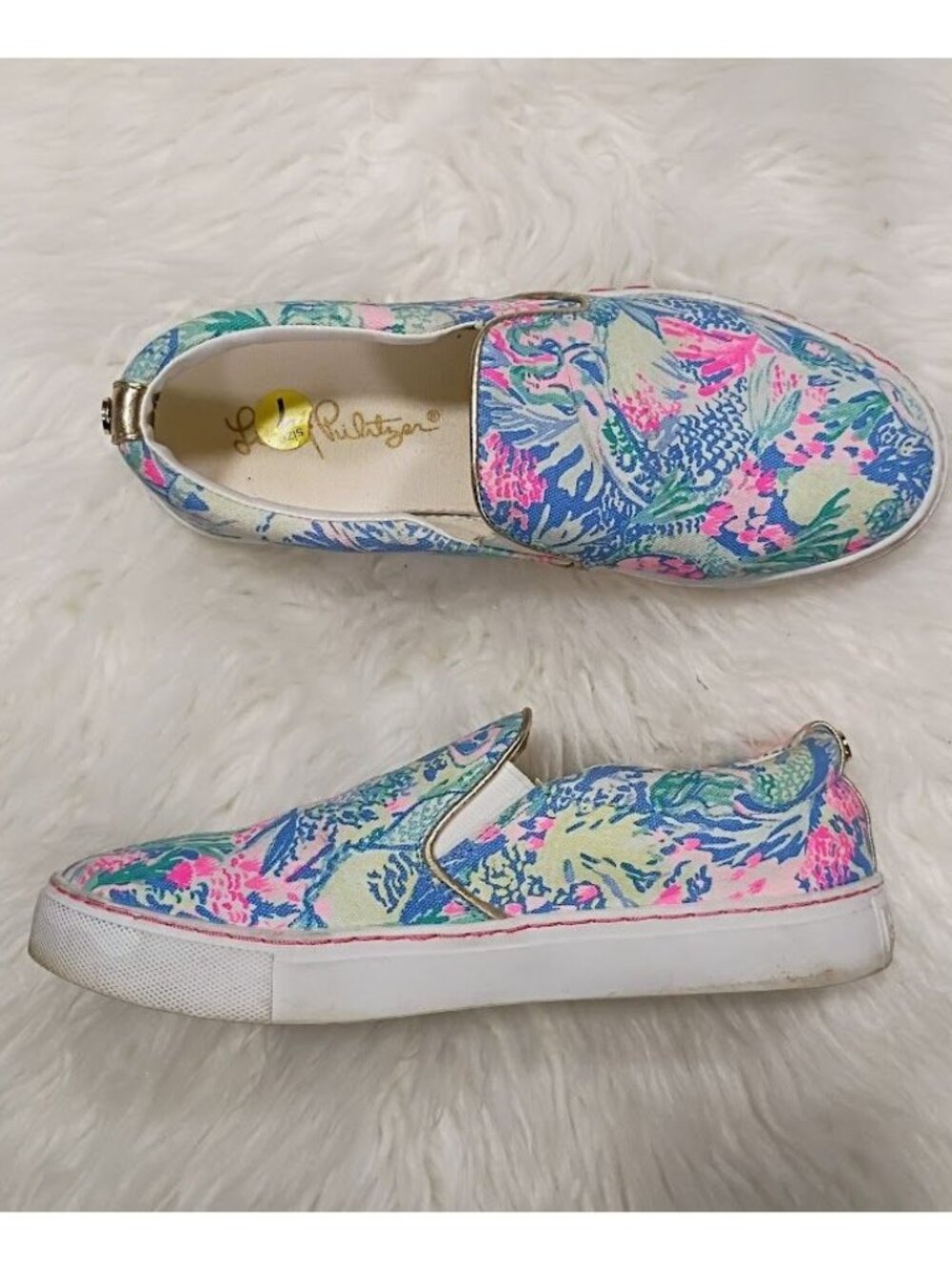 Lilly Pulitzer Coastal Floral Sneakers Preppy Hamptons Sz 7 Canvas Deck Shoes